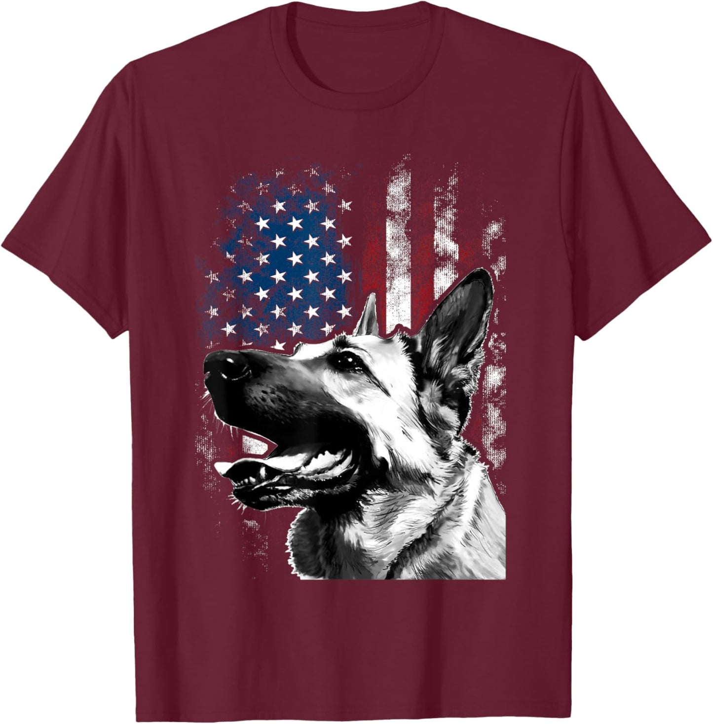 Vintage Patriotic German Shepherd American Flag 4th Of July T-Shirt - T-Shirt | Maroon