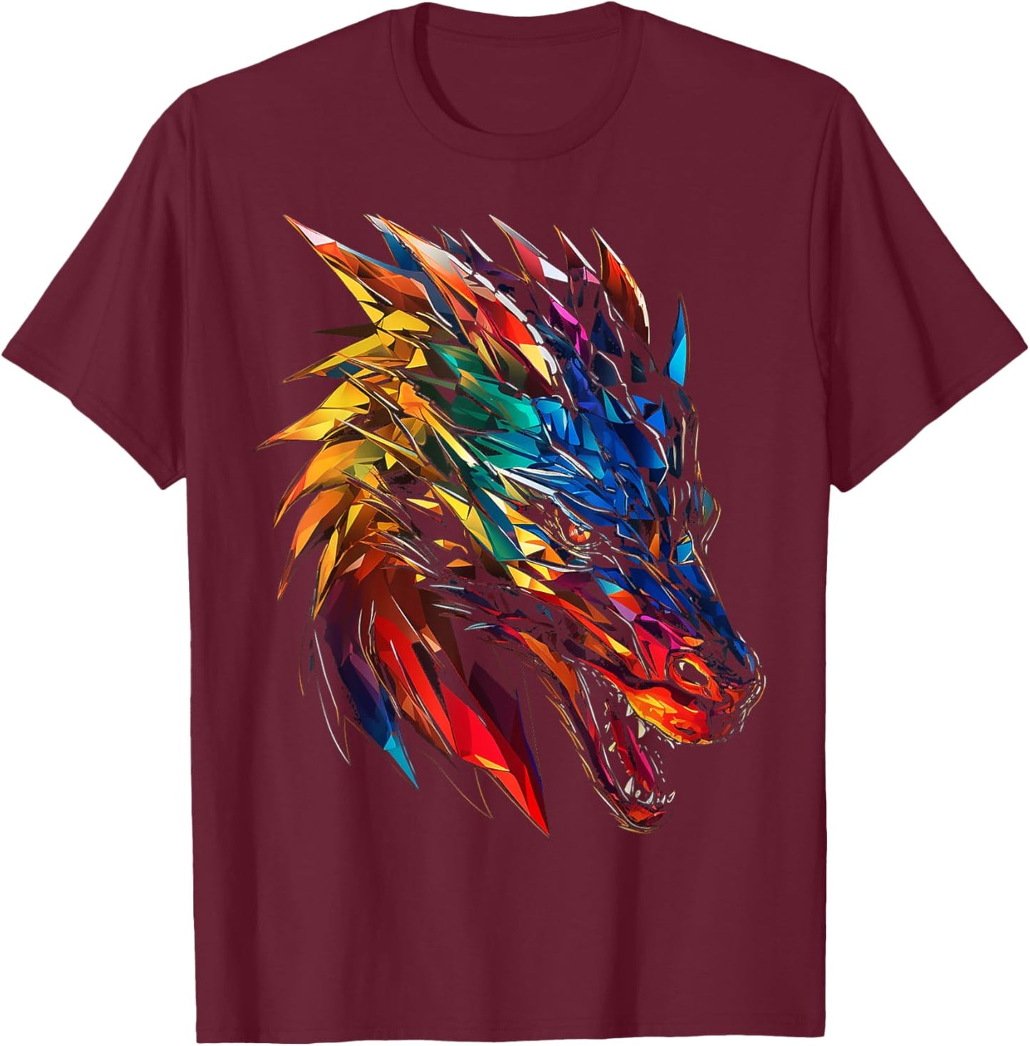 Dragon Colorful Polygon Animal Abstract Art Dragon T-Shirt - T-Shirt | Maroon