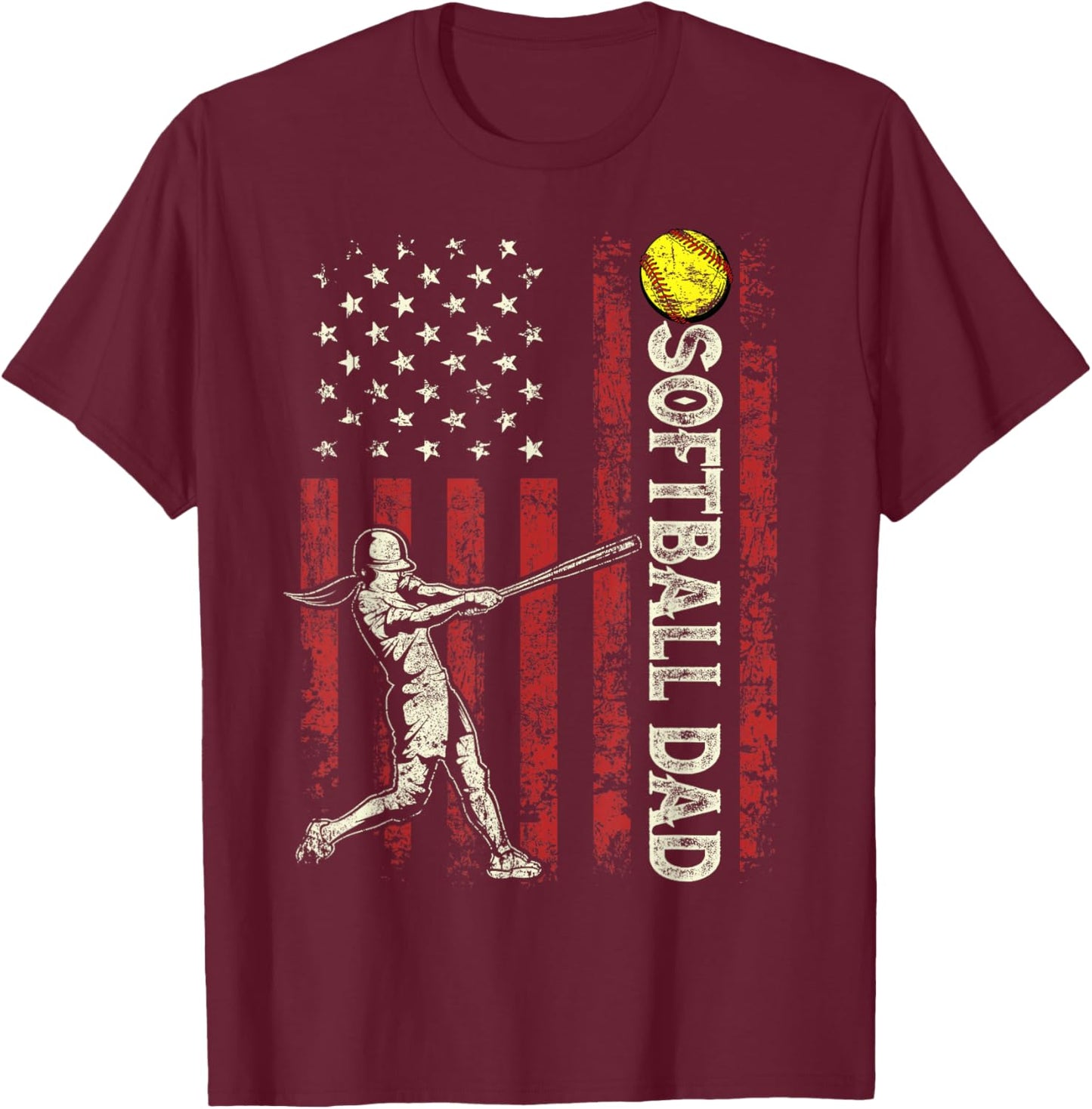 Softball Dad US Flag Gifts for Dad Men Patriotic Fathers Day T-Shirt - T-Shirt | Maroon