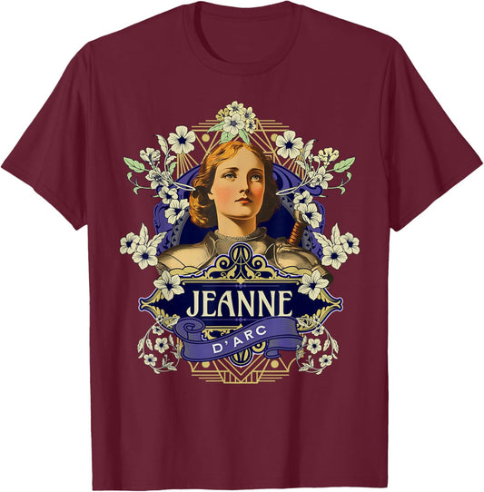 Jeanne D'Arc Jeanne D'Arc Vintage Art Nouveau Style Poster , Black, S T-Shirt - T-Shirt | Maroon