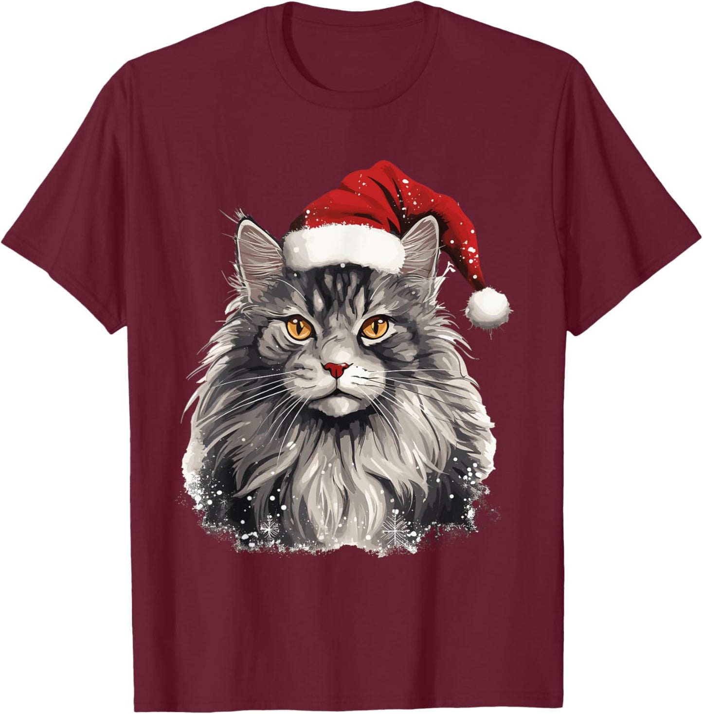 Maine Coon Cat Breed Pet with a Christmas Hat T-Shirt - T-Shirt | Maroon