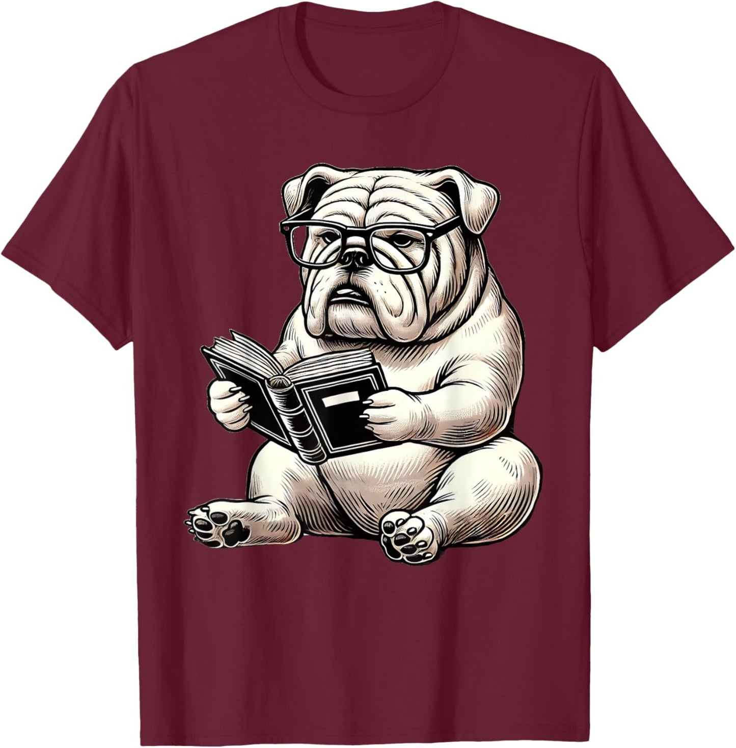 Cute Dog English Bulldog Reading Book Women Girls Kids T-Shirt - T-Shirt | Maroon