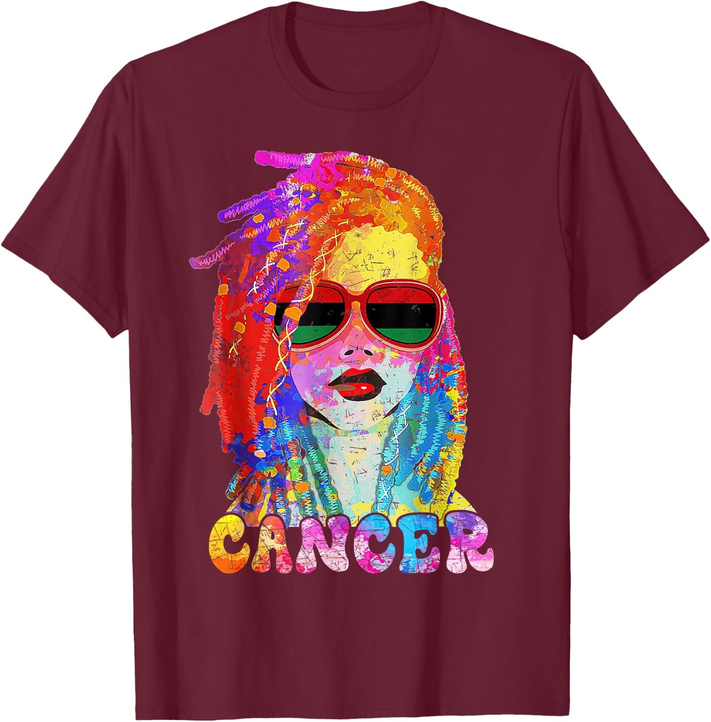 Cancer Girl Loc'd Hair Art Zodiac Birthday Black Woman T-Shirt - T-Shirt | Maroon