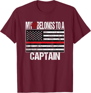 Red Line Flag My Heart Belongs to a Captain Fire Department T-Shirt - T-Shirt | Maroon