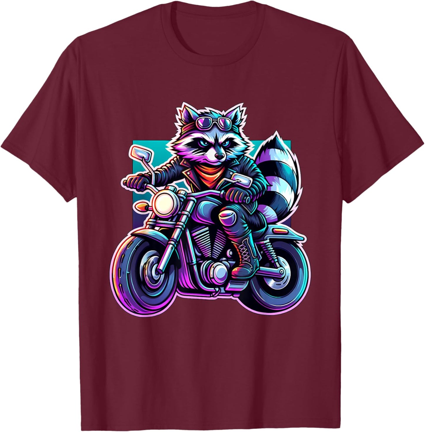 Biker Racoon Riding Motorbike T-Shirt - T-Shirt | Maroon