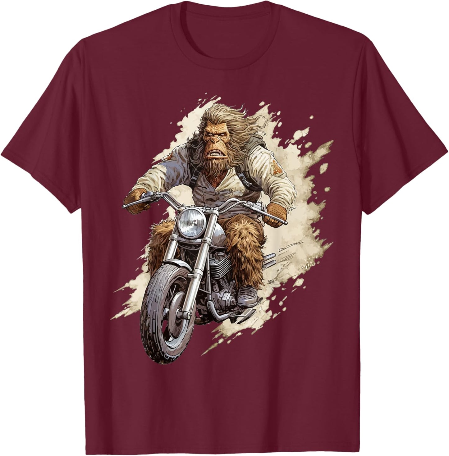 Bigfoot Biker Funny Sasquatch Bigfoot Riding A Motorcycle T-Shirt - T-Shirt | Maroon
