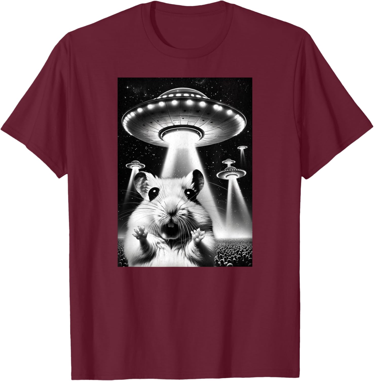 Hamster UFO | Funny Invasion Meme Alien Hamster UFO Selfie T-Shirt - T-Shirt | Maroon
