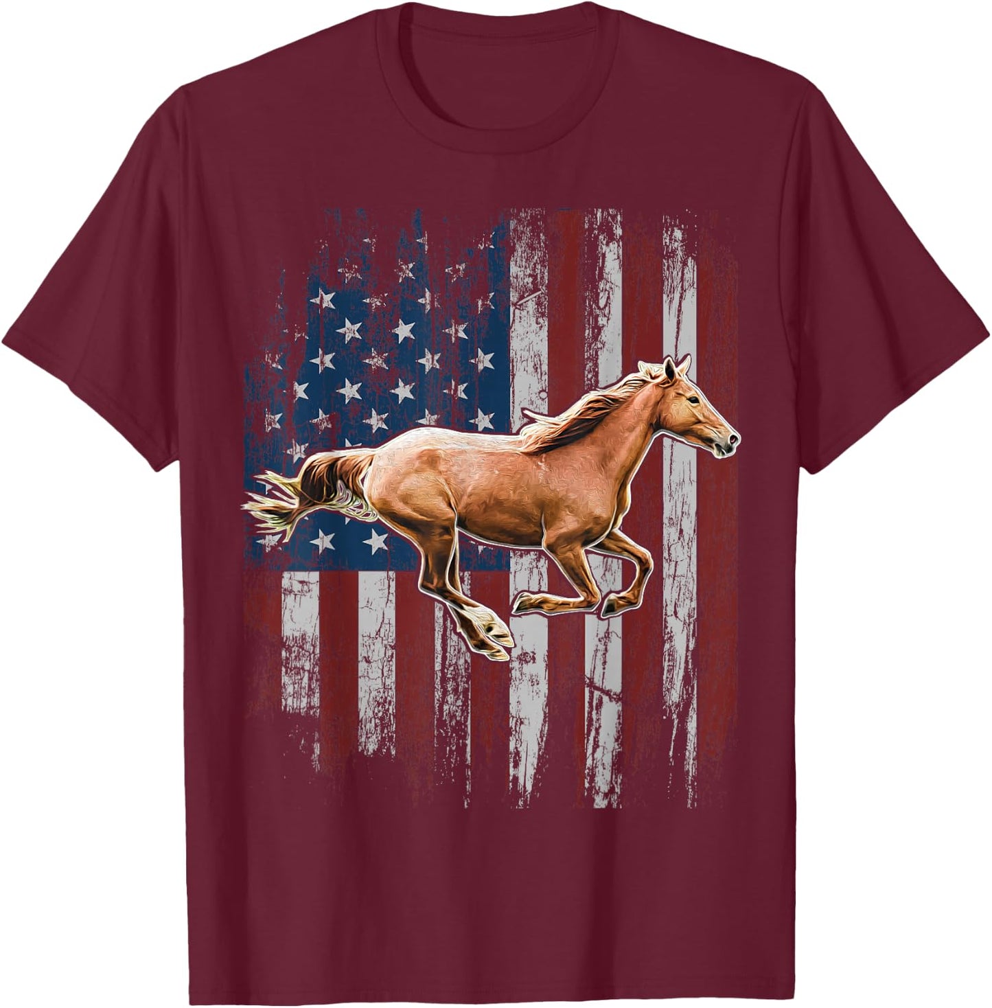 Patriotic Horse American Flag Horseback Riding Farm Gift T-Shirt - T-Shirt | Maroon
