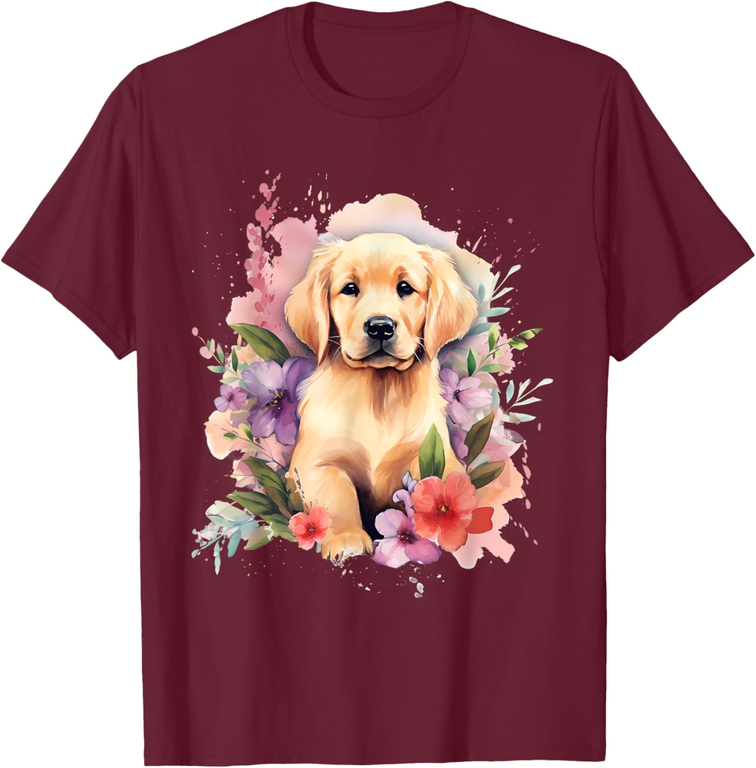 Watercolor Golden Retriever T-Shirt - T-Shirt | Maroon
