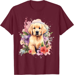 Watercolor Golden Retriever T-Shirt - T-Shirt | Maroon
