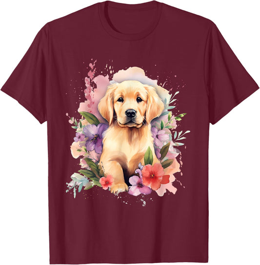 Watercolor Golden Retriever T-Shirt - T-Shirt | Maroon