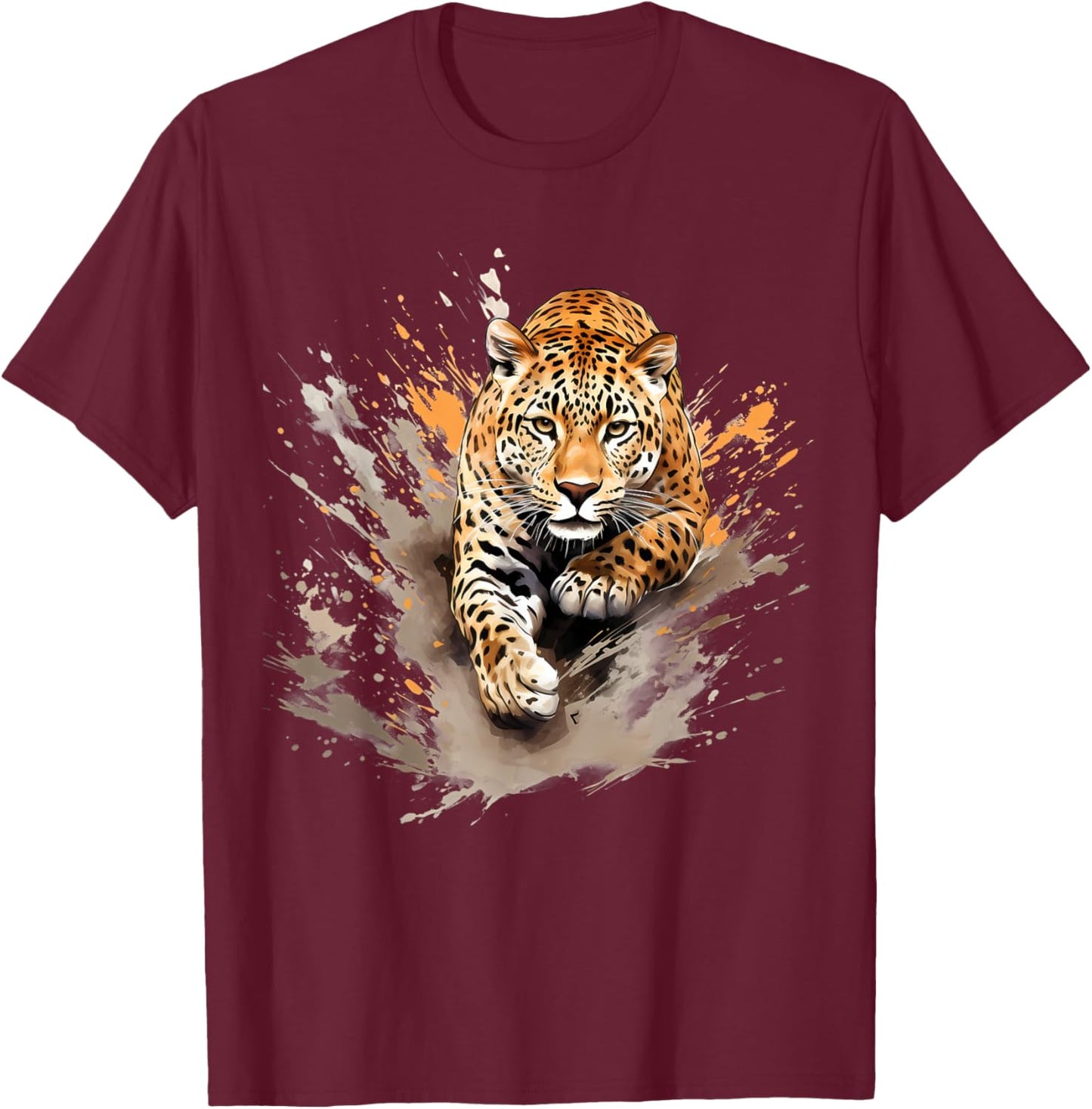 Leopard Artwork Wildlife Safari Animal Art Nature Splash T-Shirt - T-Shirt | Maroon