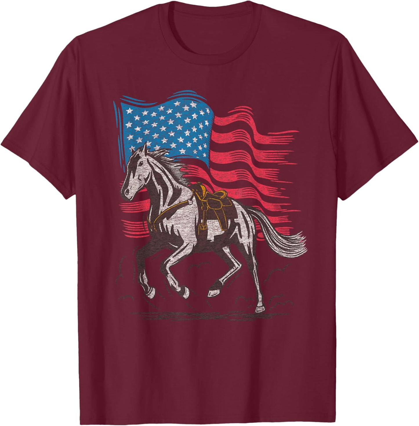 Cartba Horse Co. Horse Lover Equestrian American Flag Vintage Graphic T-Shirt - T-Shirt | Maroon
