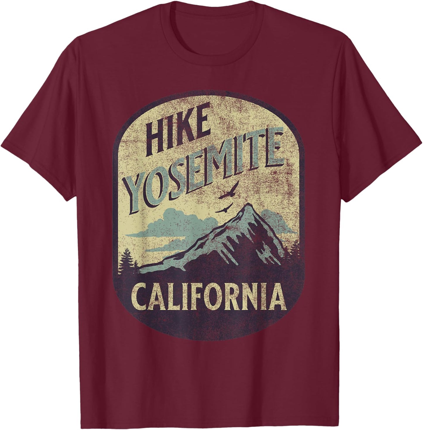 Yosemite California Nature Hike Mountain Outdoors Vintage T-Shirt - T-Shirt | Maroon