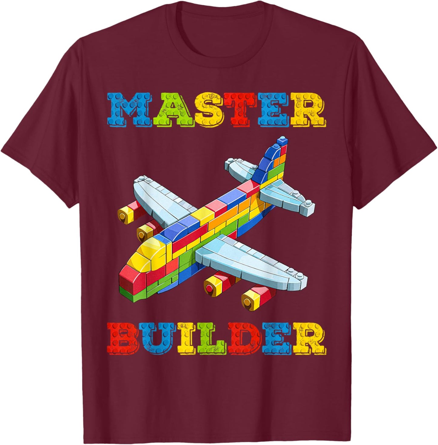 Cute Master Builder Kids Building Blocks Toy Plane Lover T-Shirt - T-Shirt | Maroon