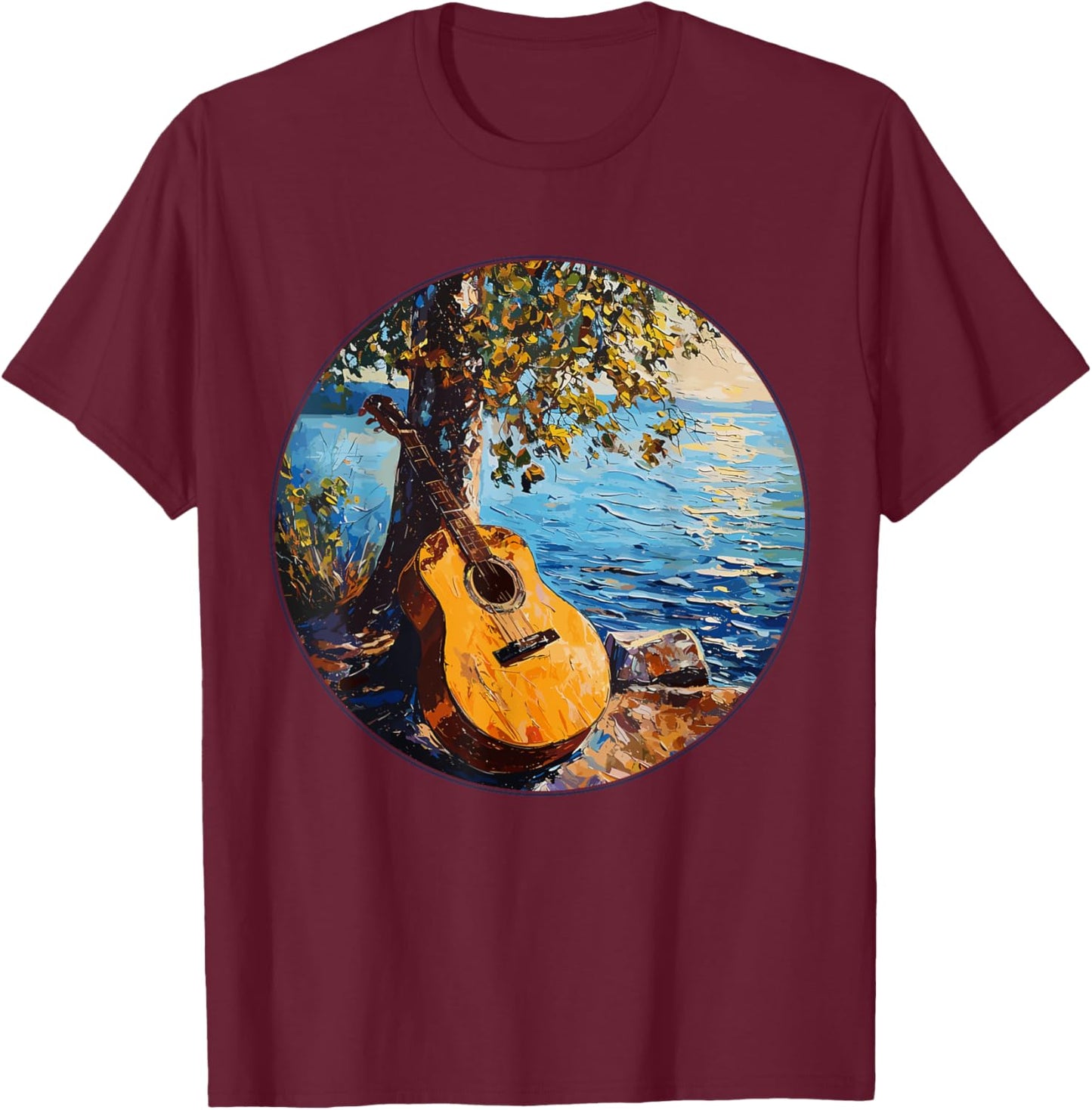 Acoustic Guitar By The Lake Guitarist T-Shirt - T-Shirt | Maroon