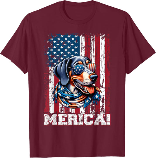 Bluetick Coonhound Dog Lover US Flag 4th Of July Patriotic T-Shirt - T-Shirt | Maroon