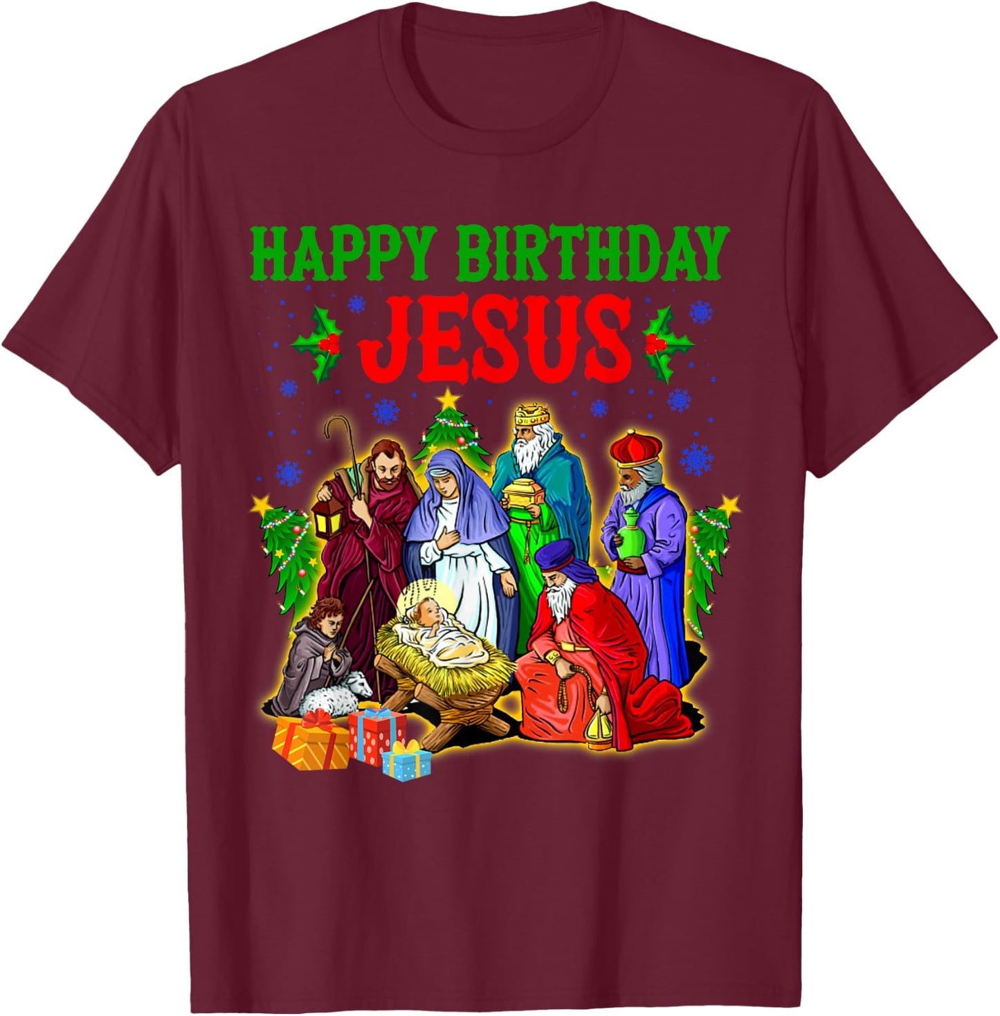 Merry Christmas Christian Happy Birthday Jesus Christ Xmas T-Shirt - T-Shirt | Maroon