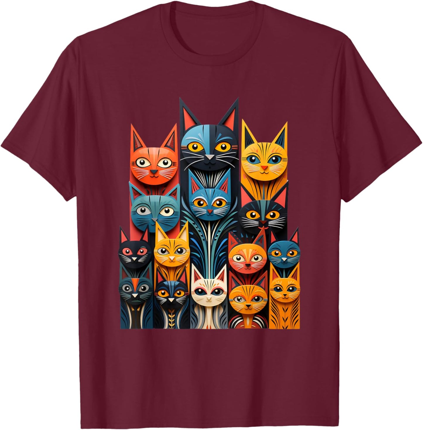 Stylized Vintage Kitten Art Lover Classic Cute Cat T-Shirt - T-Shirt | Maroon