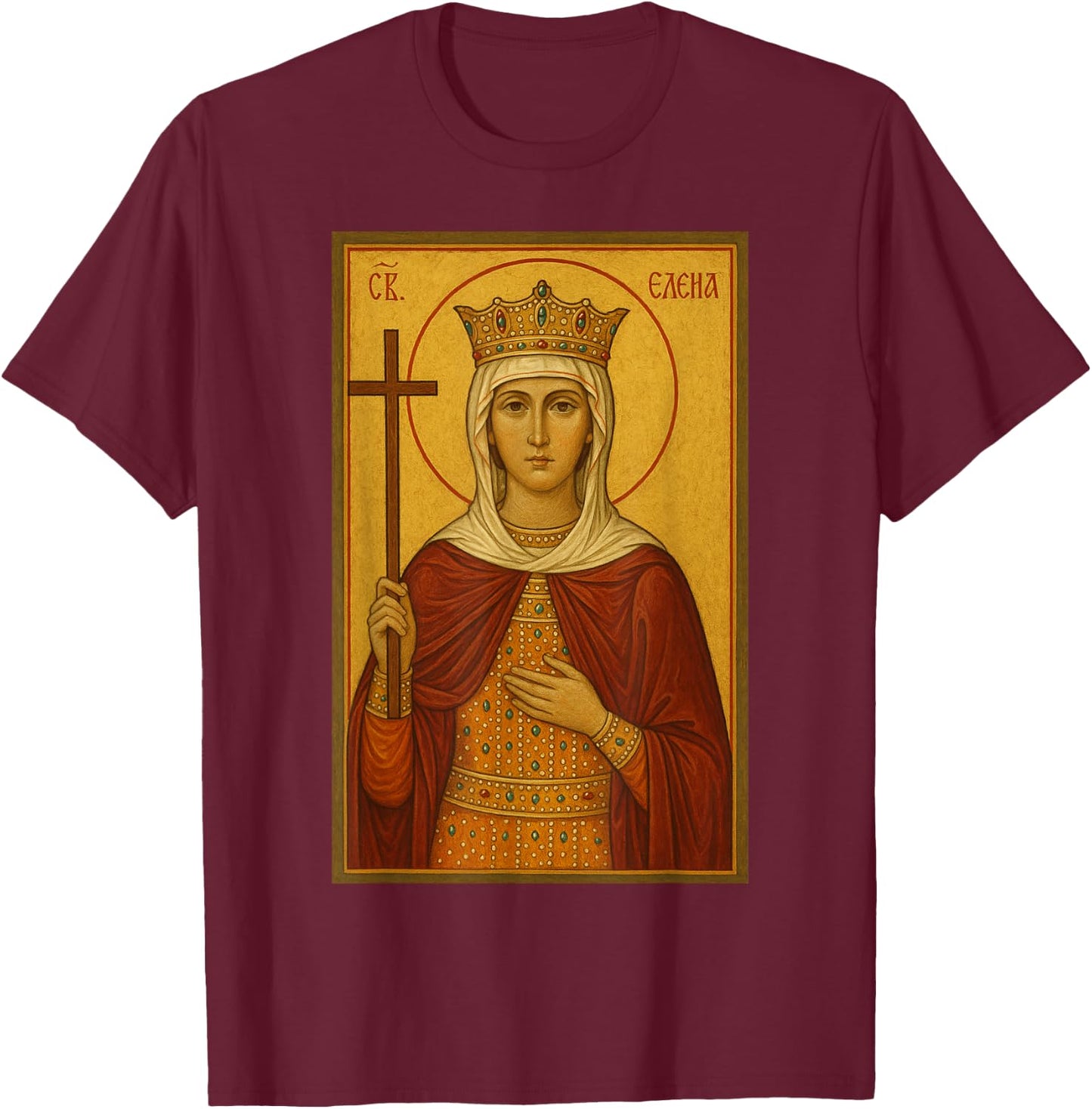Orthodox Icon of Saint Helen T-Shirt - T-Shirt | Maroon