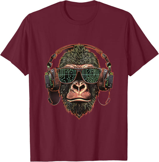 Gorilla Music DJ Beatmaker Music Headphones Techno EDM T-Shirt - T-Shirt | Maroon