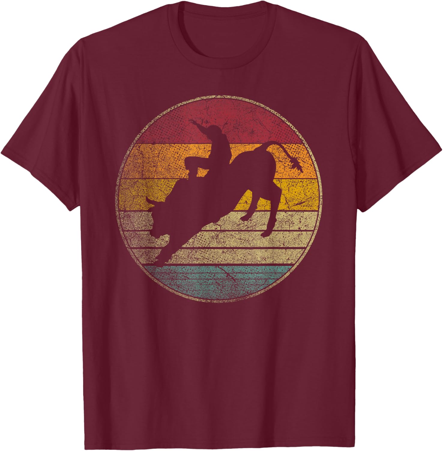 Rodeo Retro Style Bull Riding Cowboy Horse Men Women Kids T-Shirt - T-Shirt | Maroon