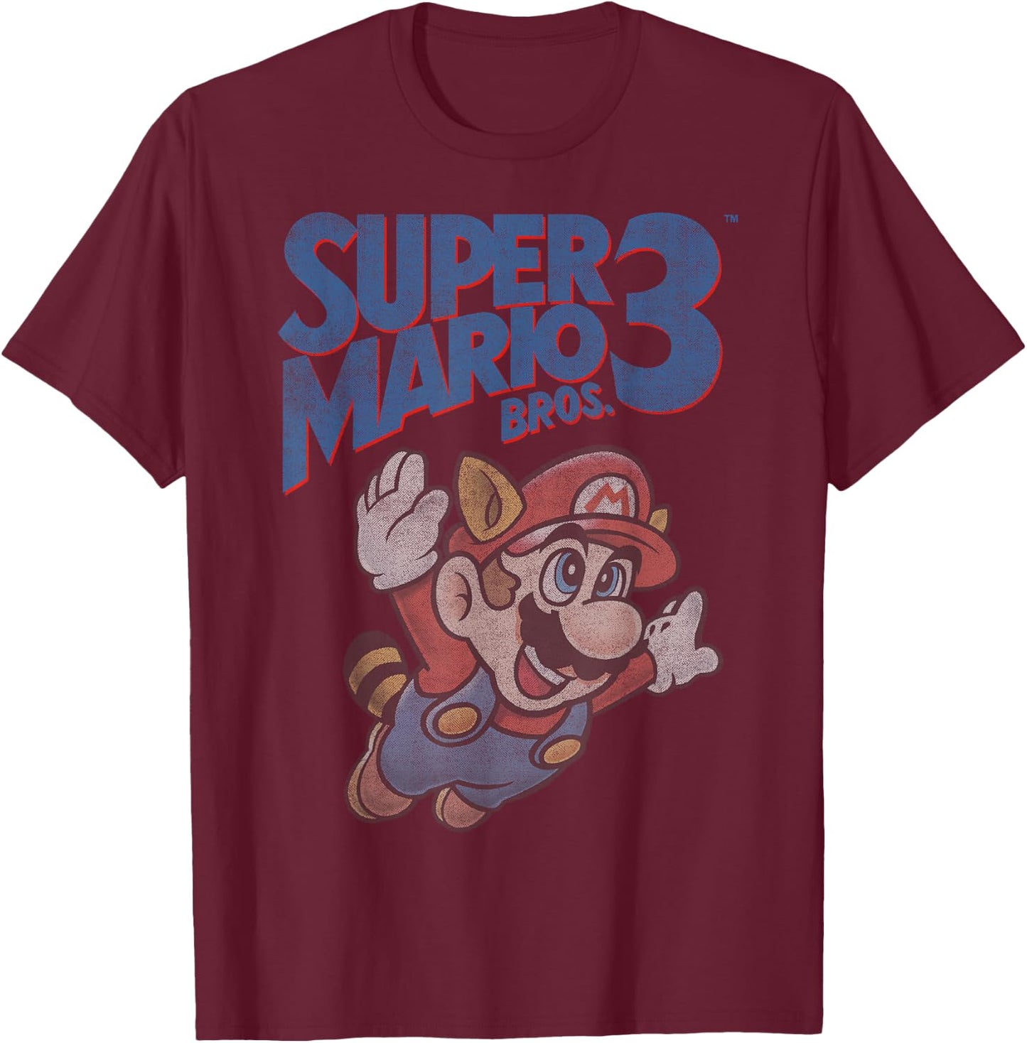Super Mario 3 Flying Mario Vintage Distressed Poster T-Shirt - T-Shirt | Maroon