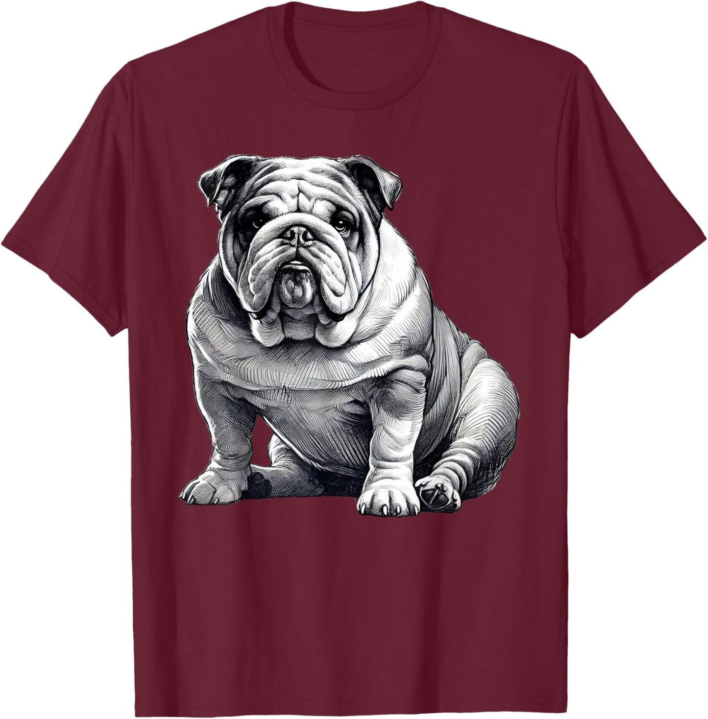 Dog English Bulldog Art T-Shirt - T-Shirt | Maroon