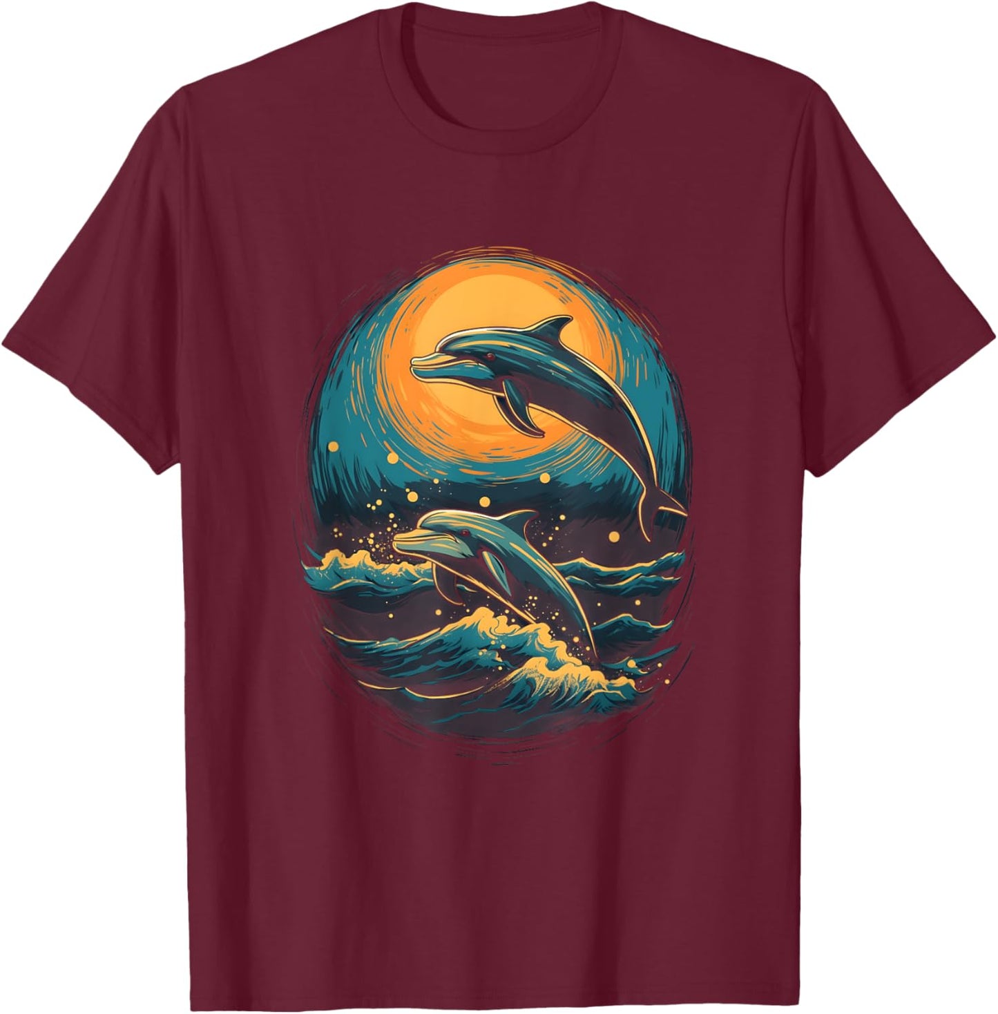 Dolphins At The Moon Parody 3 Dolphin Moon Ocean Life T-Shirt - T-Shirt | Maroon