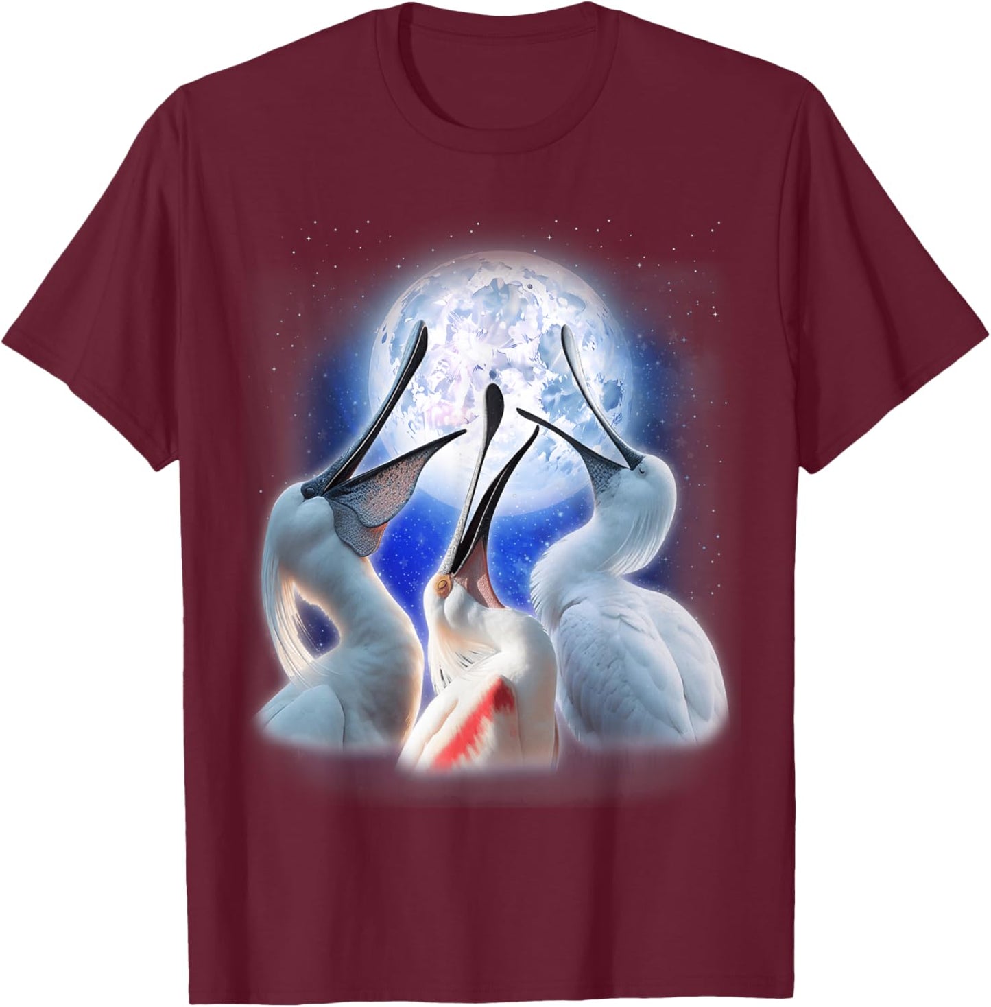 3 Spoonbills Howling At The Moon Funny Spoonbill Bird Lover T-Shirt - T-Shirt | Maroon