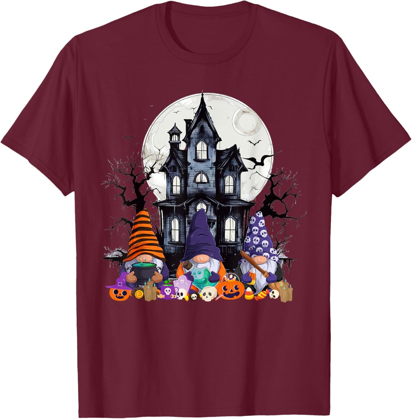Gnome Witch Halloween Pumpkin Autumn Fall Holiday 2024 T-Shirt - T-Shirt | Maroon