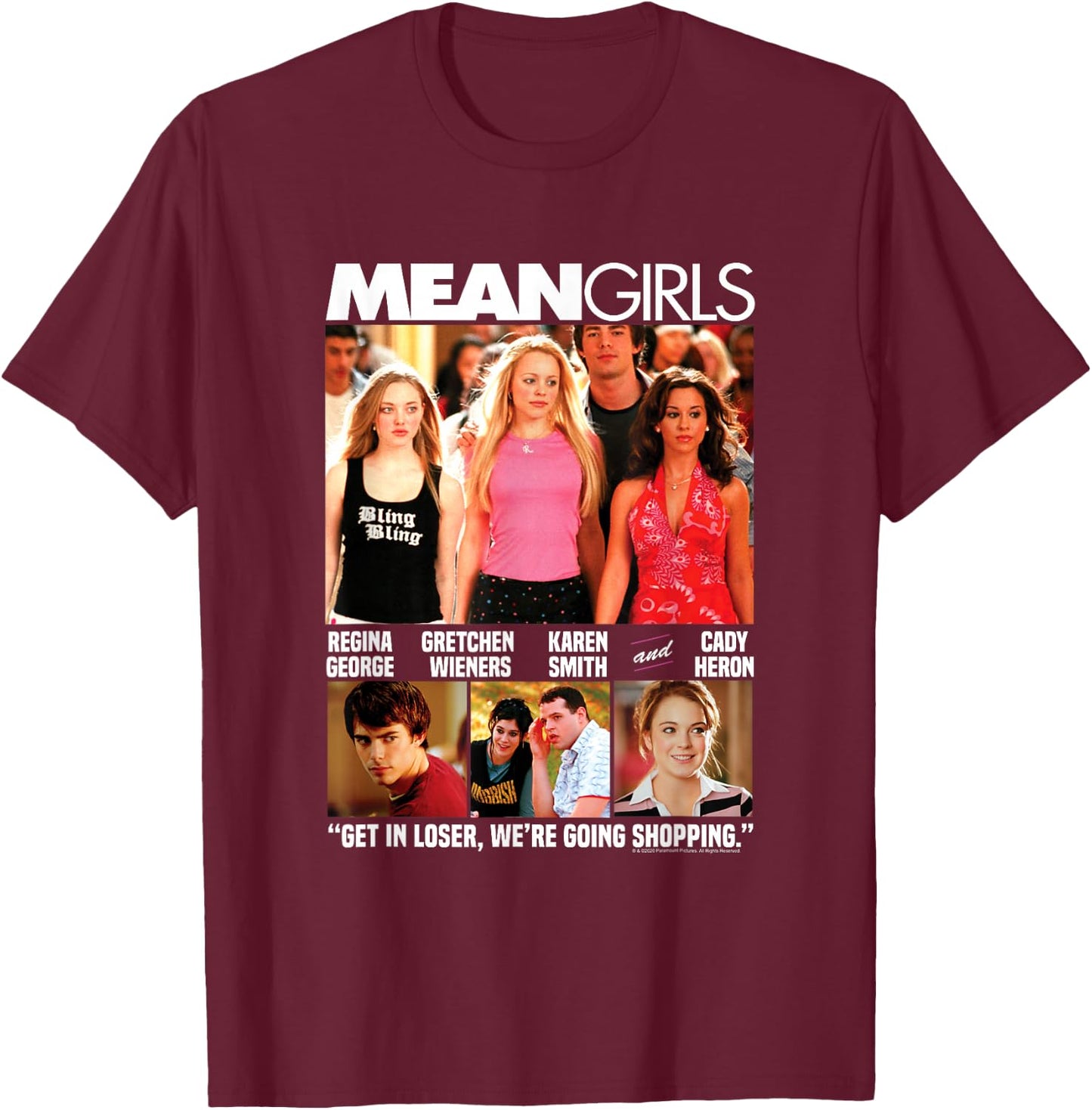 Mean Girls Movie Poster Photo Collage Y2K Movie T-Shirt - T-Shirt | Maroon