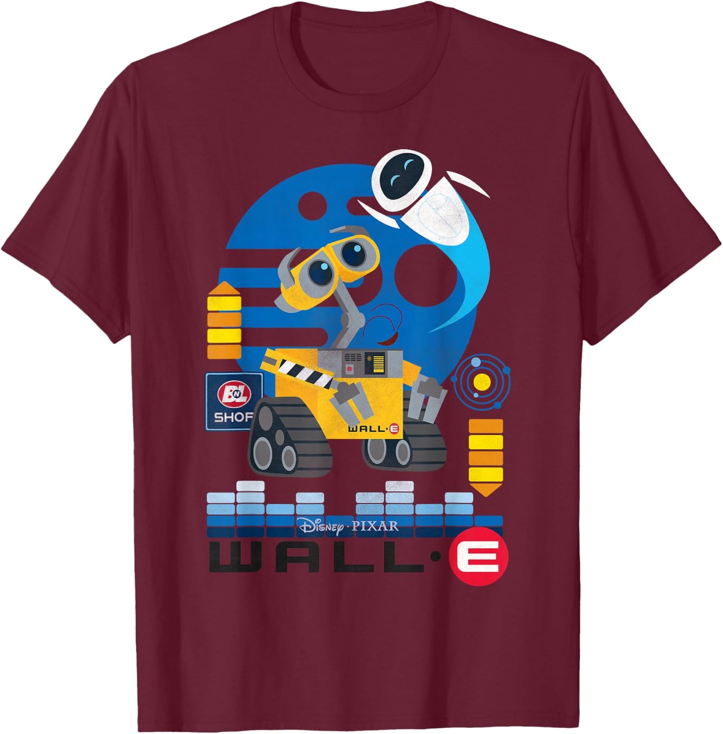 Disney Pixar Wall-E and EVE Distressed Friendship Portrait Small T-Shirt - T-Shirt | Maroon