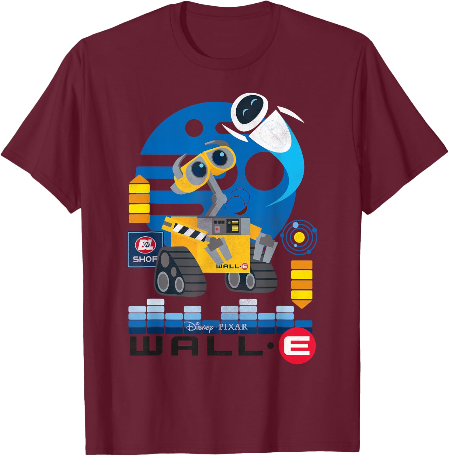 Disney Pixar Wall-E and EVE Distressed Friendship Portrait Small T-Shirt - T-Shirt | Maroon