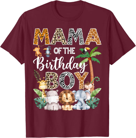 Mama Of The Birthday Boy Safari Jungle Bday Party T-Shirt - T-Shirt | Maroon