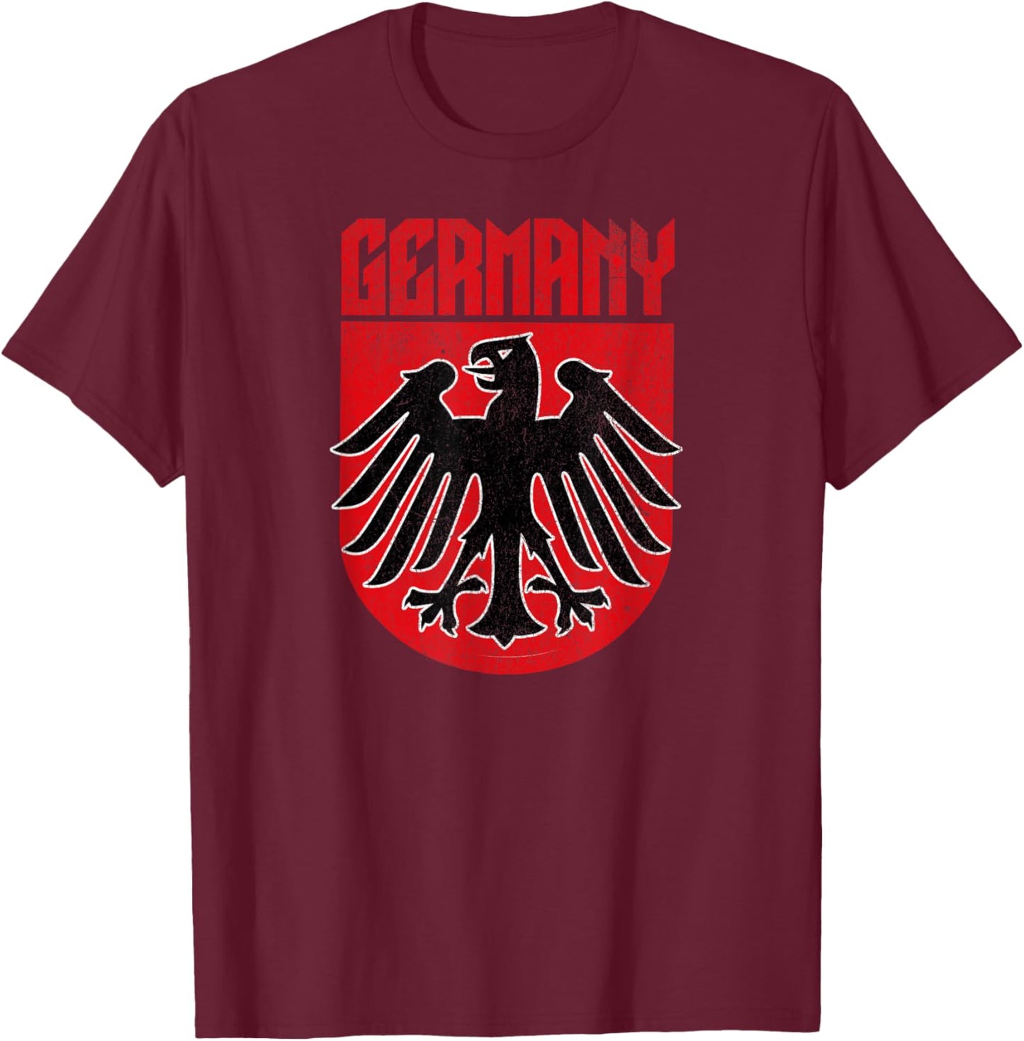 All Things German Boutique Vintage German Eagle Deutschland Red Retro Travel - Small - Black T-Shirt - T-Shirt | Maroon