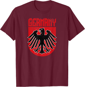 All Things German Boutique Vintage German Eagle Deutschland Red Retro Travel - Small - Black T-Shirt - T-Shirt | Maroon