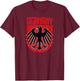 All Things German Boutique Vintage German Eagle Deutschland Red Retro Travel - Small - Black T-Shirt - T-Shirt | Maroon