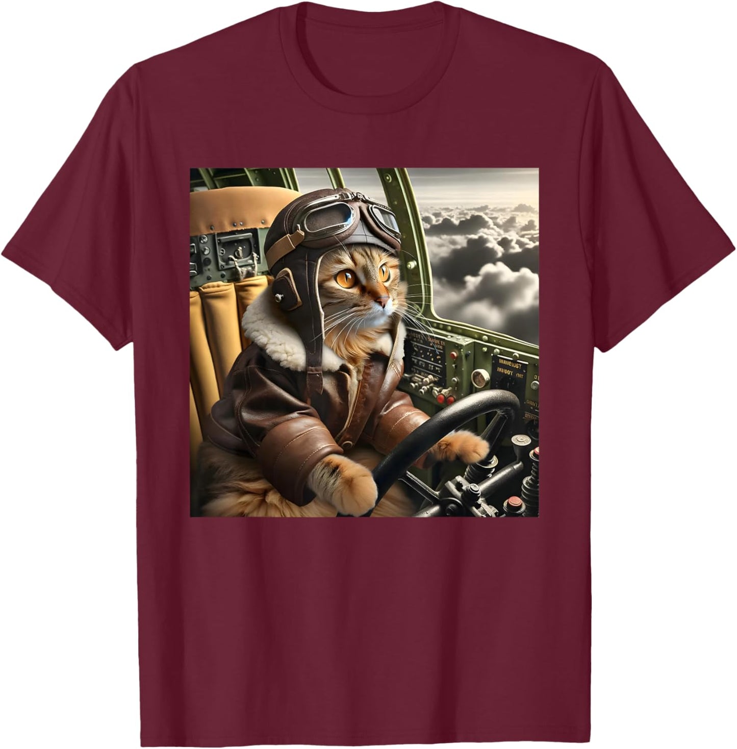 Vintage Cat Pilot - Cat pilots a cool fighter plane. T-Shirt - T-Shirt | Maroon