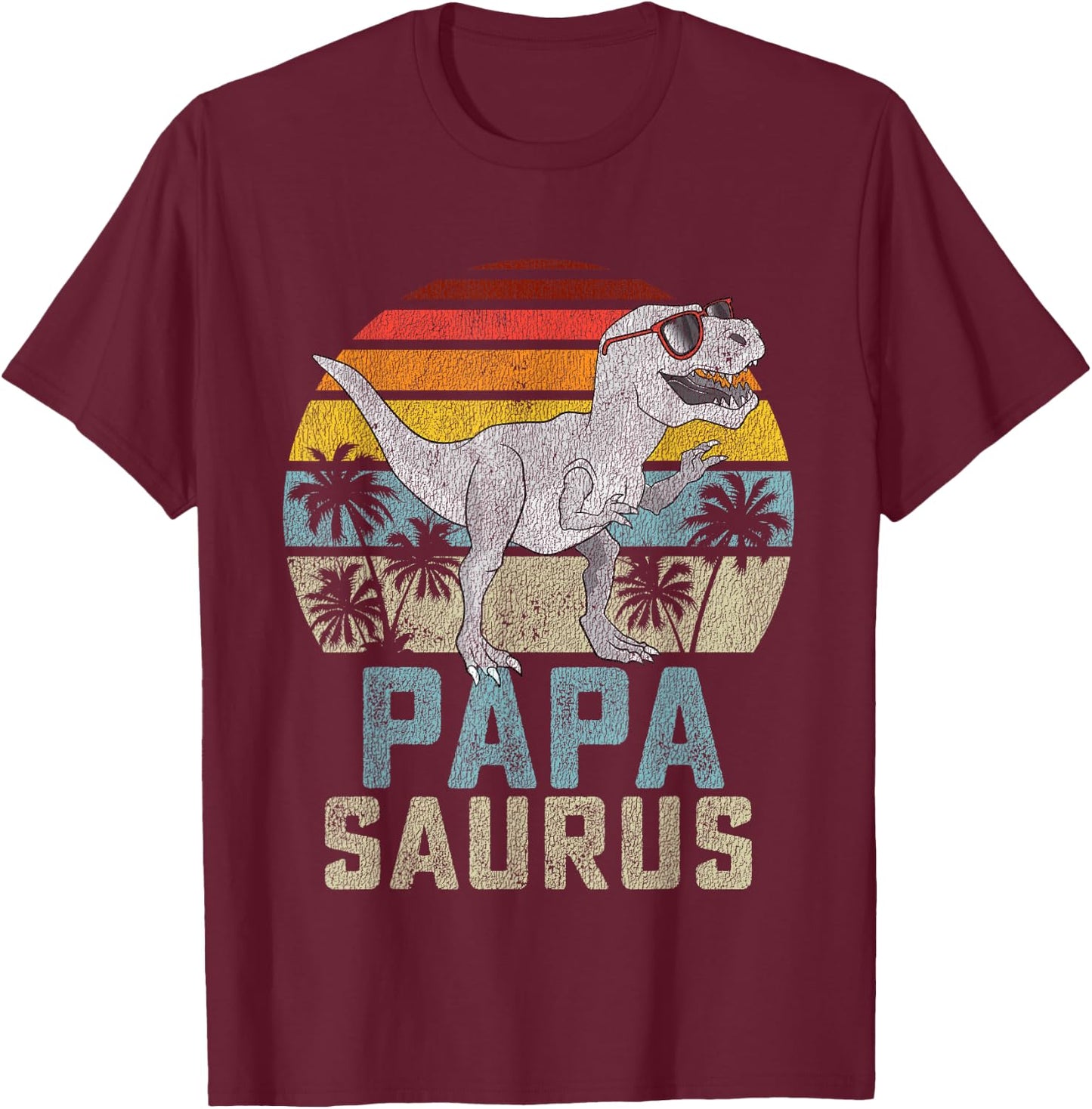 Papasaurus T Rex Dinosaur Papa Saurus Family Matching T-Shirt - T-Shirt | Maroon