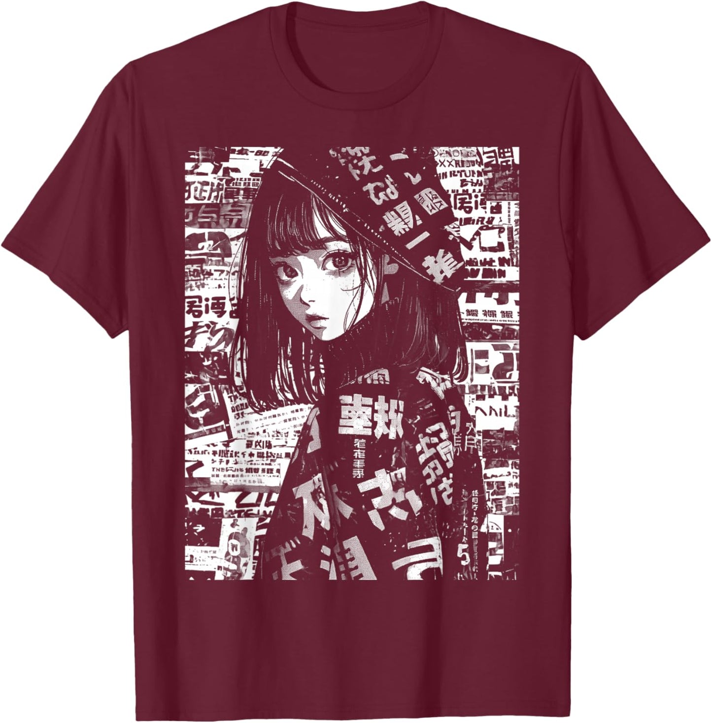 80s 90s Anime Manga Girl Kawaii Grunge Streetwear Harajuku T-Shirt - T-Shirt | Maroon