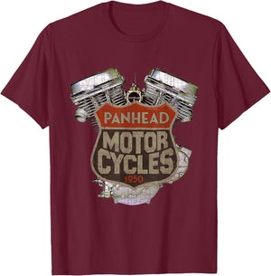 1950 Panhead Motorcycle Vintage Distressed Biker Chopper Rat T-Shirt - T-Shirt | Maroon