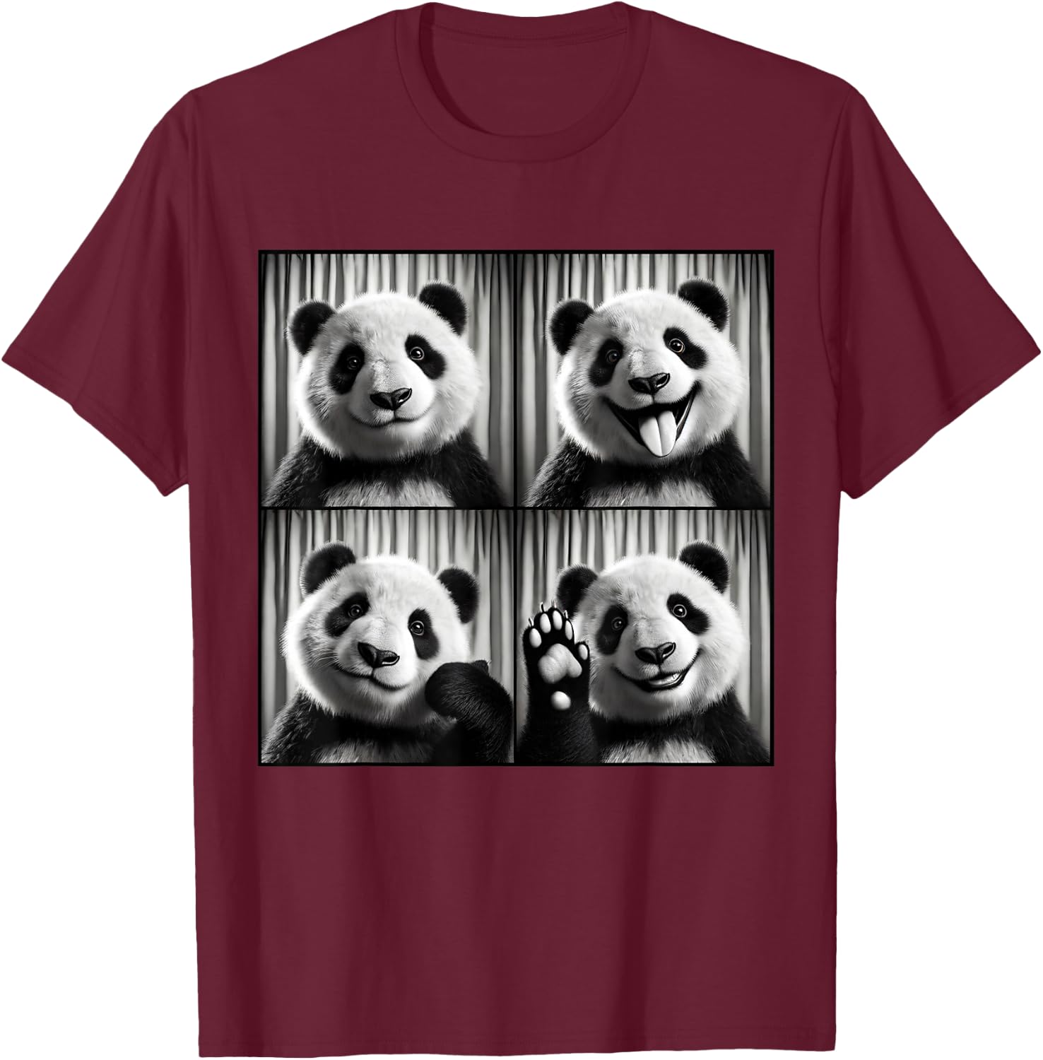 Cute Panda Selfie Photo Funny Photobooth Panda Lover T-Shirt - T-Shirt | Maroon