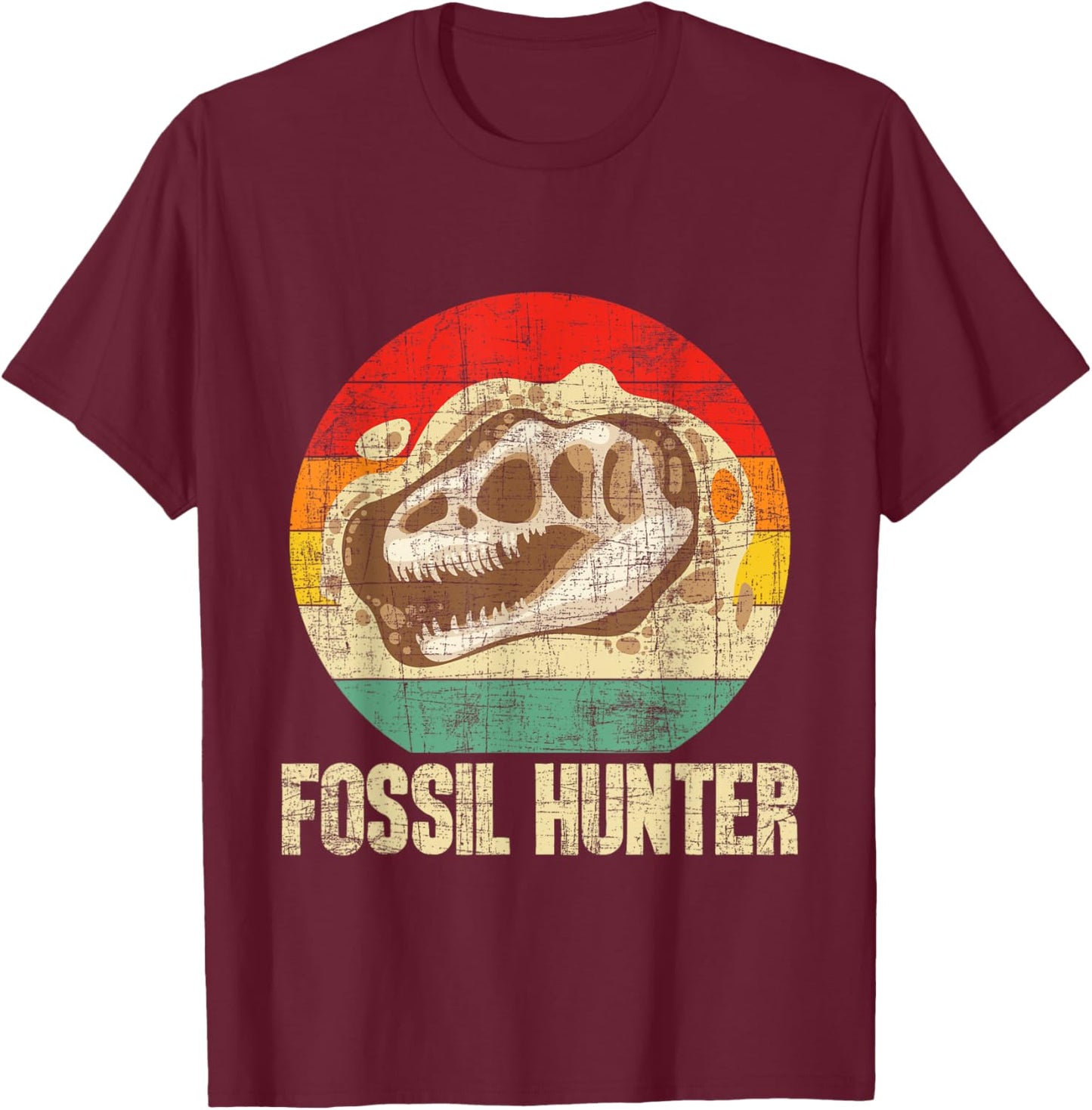 Fossil Hunter - Retro Paleontologist Paleontology T-Shirt - T-Shirt | Maroon
