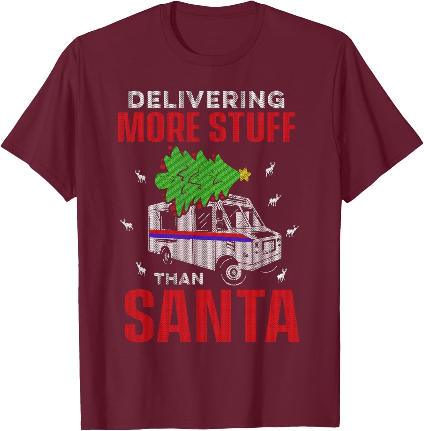 Postal Worker Ugly Christmas Design Santa Mailman T-Shirt - T-Shirt | Maroon
