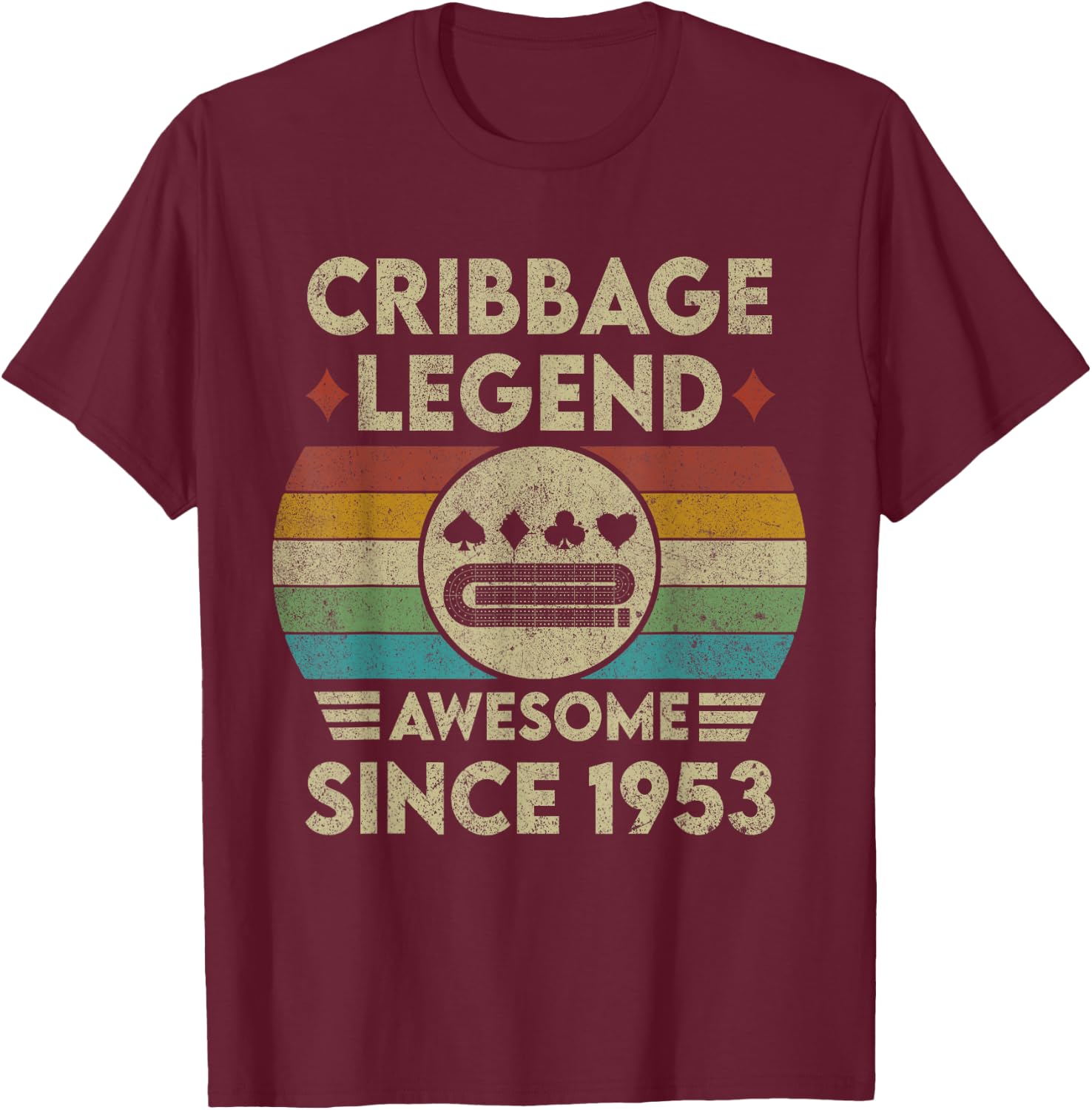 Cribbage Legend 70 Years Old Awesome Since 1953 Cribbage T-Shirt - T-Shirt | Maroon