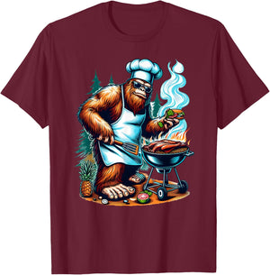 BBQ Master Bigfoot Chef Grill Cooking Barbecue Dad Funny T-Shirt - T-Shirt | Maroon