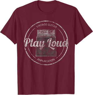 Vintage Electric Guitar Player Play Loud Amplifier T-Shirt - T-Shirt | Maroon