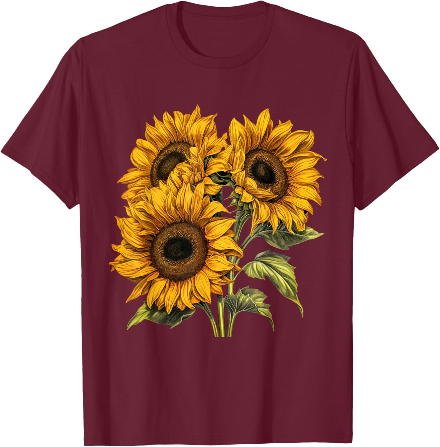 Yellow Sunflower Cute summer Sun flowers Floral Positivity T-Shirt - T-Shirt | Maroon