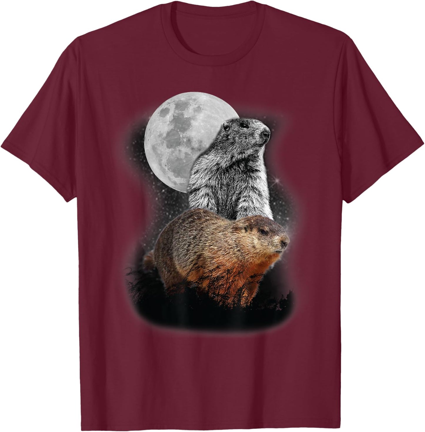 Groundhog Illustration Moon Groundhog Day Groundhog Lovers T-Shirt - T-Shirt | Maroon